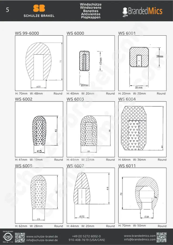 OEM windscreen catalogue page 5: round standard shapes