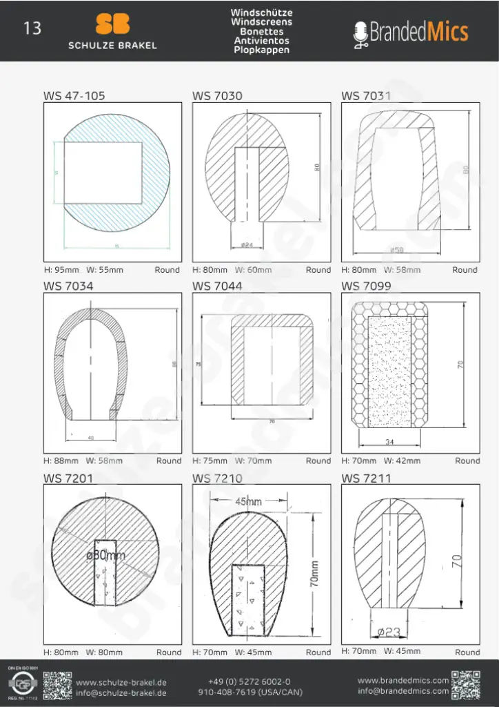 OEM windscreen catalogue page 13: round standard shapes